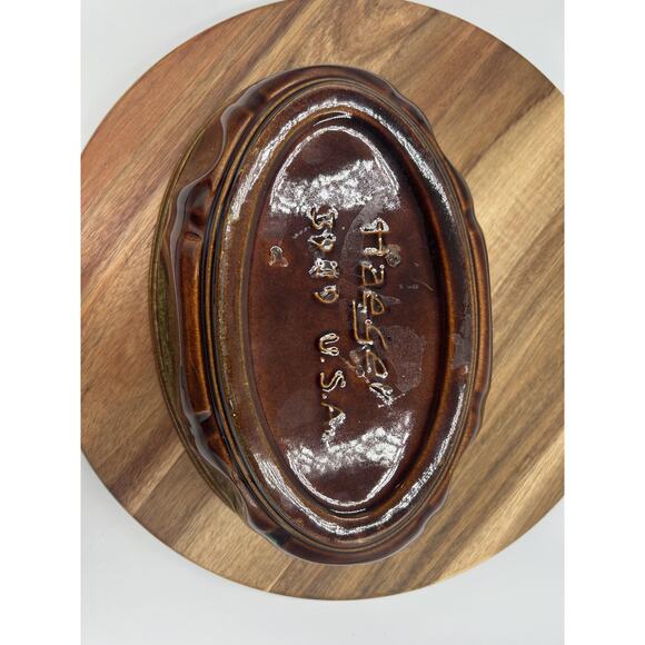 Vintage Haeger Pottery Oval Baking Dish Brown Green Drip Glaze 12" USA Marked - Picture 7 of 13